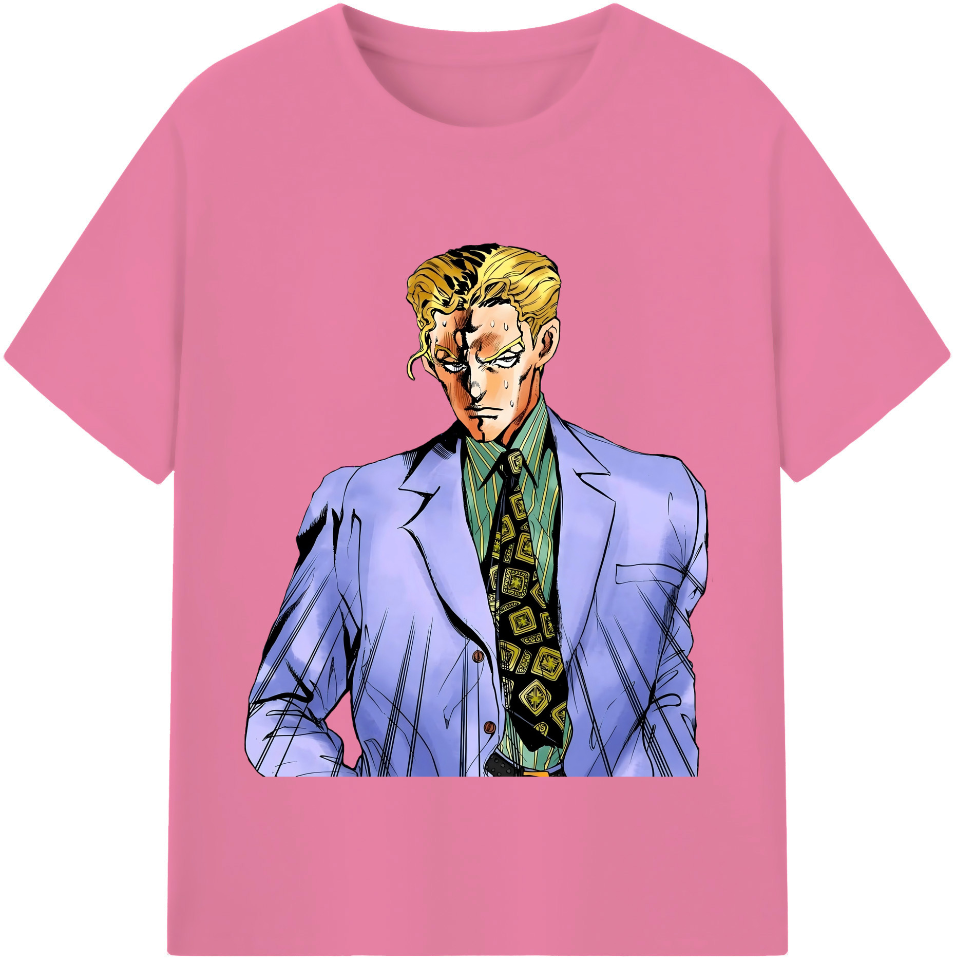 （画像用） ジョジョの奇妙な冒険 きら よしかげ JoJo's Bizarre Adventure Kira Yoshikage 綿100％半袖Tシャツ（フロントプリント）